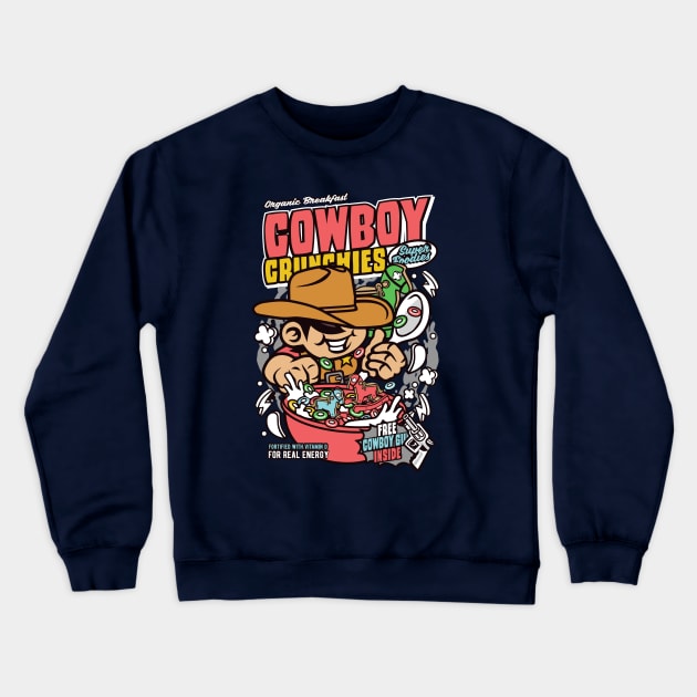 Retro Cereal Box Cowboy Crunchies // Junk Food Nostalgia // Cereal Lover Crewneck Sweatshirt by Now Boarding